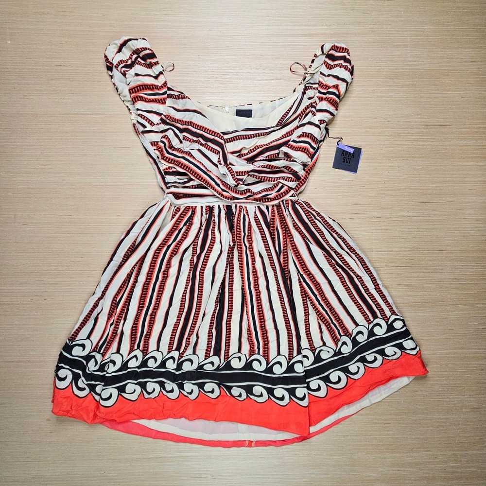 Anna‎ Sui Silk Striped Dress Women 13 Multi-Color NEW Designer Boho Target - Picture 2 of 16